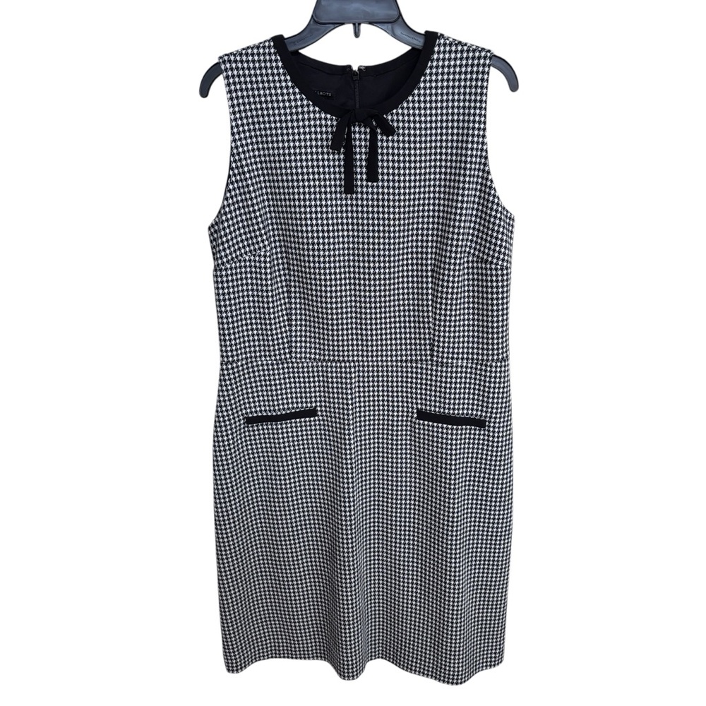 Talbots Tipped Pointe Tie Neck Dress Houndstooth Sz 14